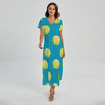 Tennis Theme Pattern Print Short Sleeve Maxi Dress