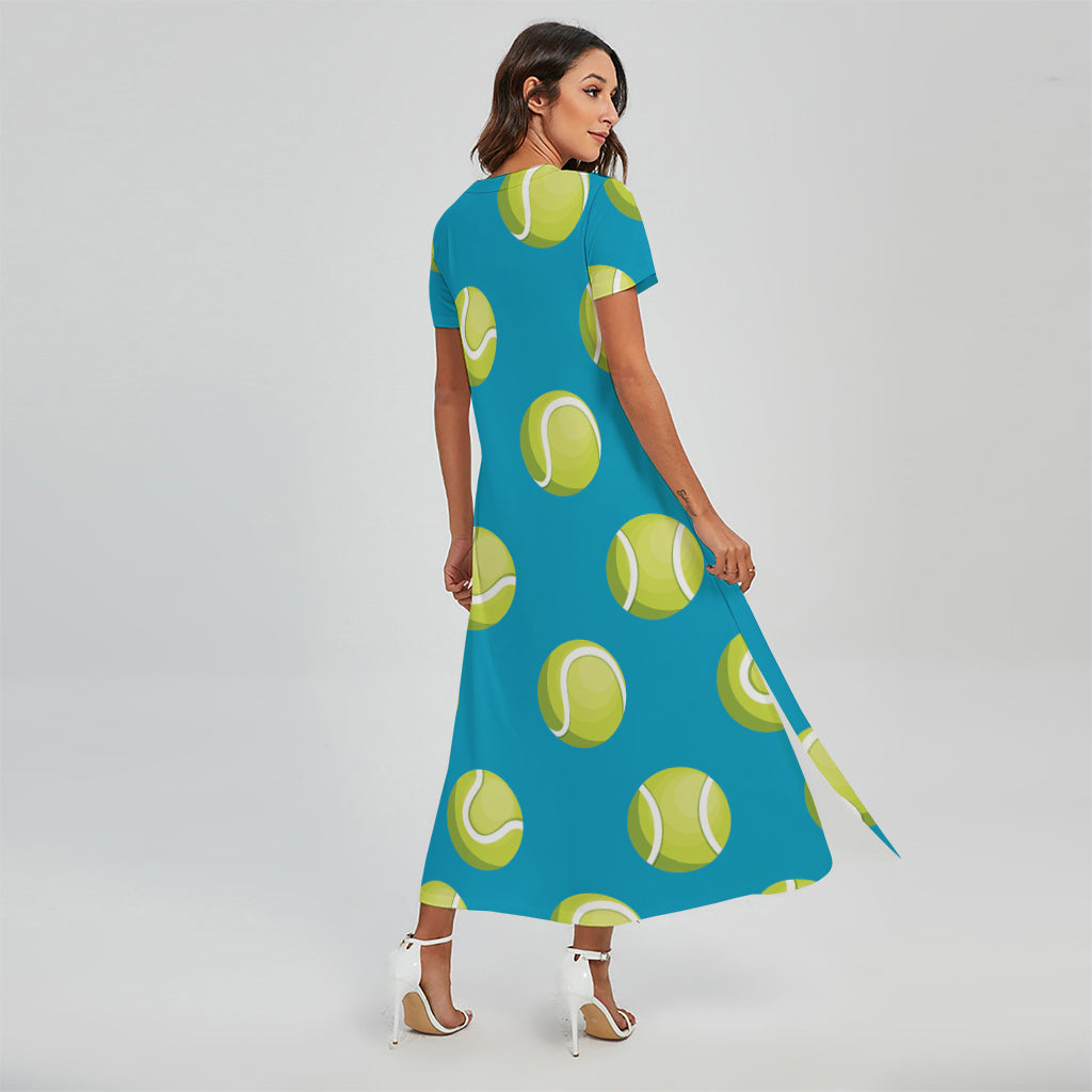 Tennis Theme Pattern Print Short Sleeve Maxi Dress