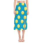 Tennis Theme Pattern Print Side Slit Midi Skirt