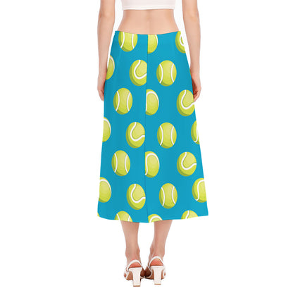 Tennis Theme Pattern Print Side Slit Midi Skirt