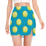 Tennis Theme Pattern Print Side Slit Mini Skirt