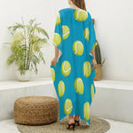 Tennis Theme Pattern Print Silk V-Neck Kaftan Dress