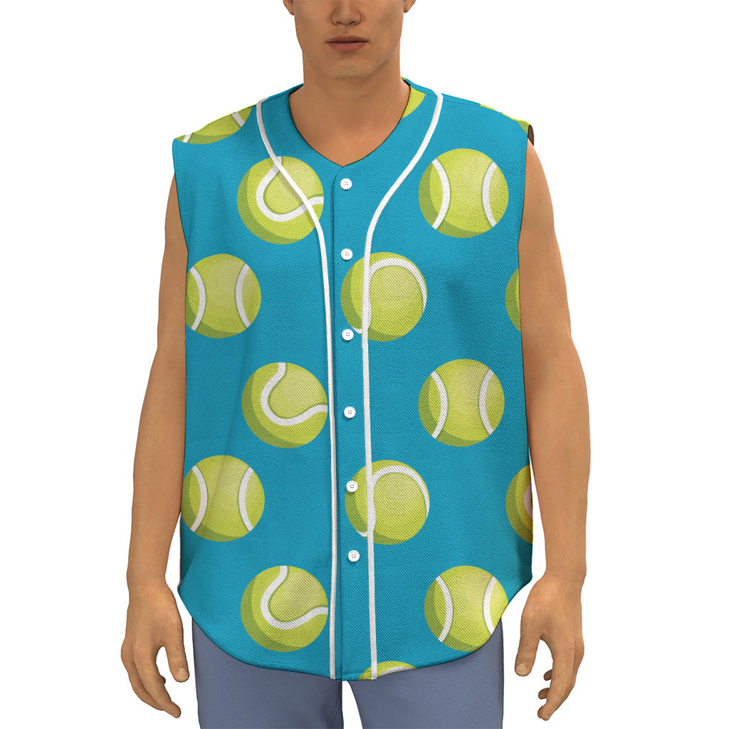 Tennis Theme Pattern Print Sleeveless Baseball Jersey