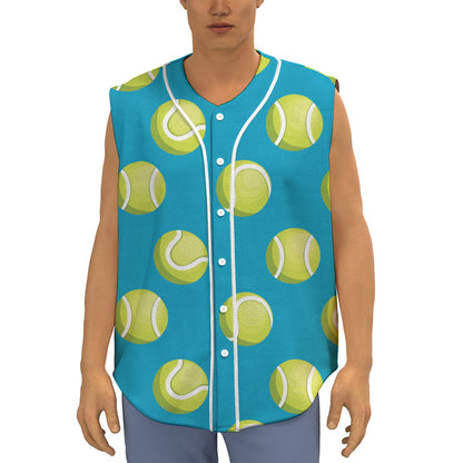 Tennis Theme Pattern Print Sleeveless Baseball Jersey