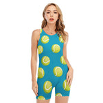 Tennis Theme Pattern Print Sleeveless One Piece Swimsuit