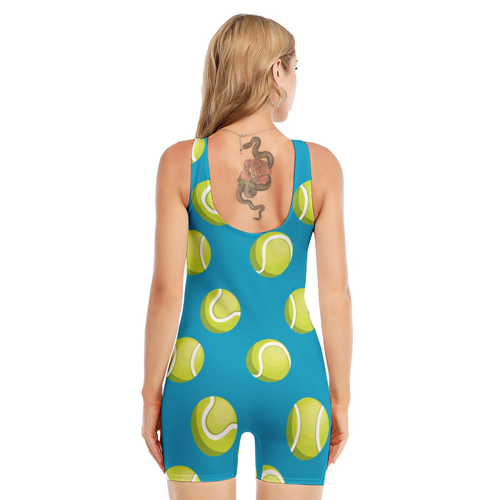 Tennis Theme Pattern Print Sleeveless One Piece Swimsuit