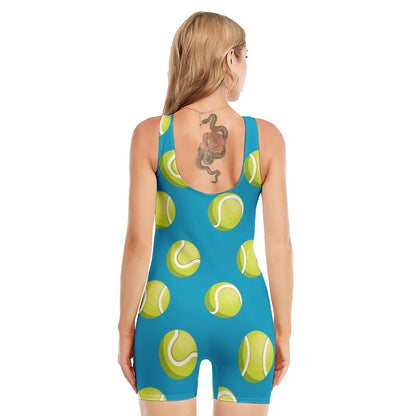 Tennis Theme Pattern Print Sleeveless One Piece Swimsuit