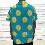 Tennis Theme Pattern Print Textured Short Sleeve Shirt