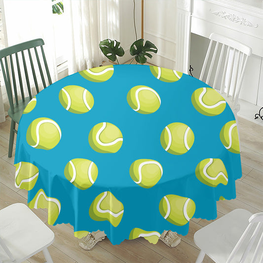 Tennis Theme Pattern Print Waterproof Round Tablecloth