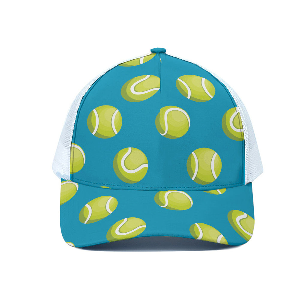 Tennis Theme Pattern Print White Mesh Trucker Cap