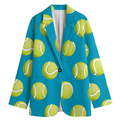 Tennis Theme Pattern Print Women's Cotton Blazer