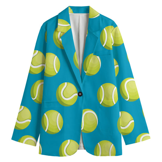 Tennis Theme Pattern Print Women's Cotton Blazer