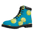 Tennis Theme Pattern Print Padded Collar Lace Up Boots