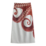 Tentacles Of Octopus Print Cotton Front Slit Maxi Skirt