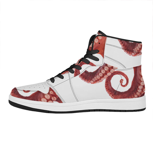 Tentacles Of Octopus Print High Top Leather Sneakers