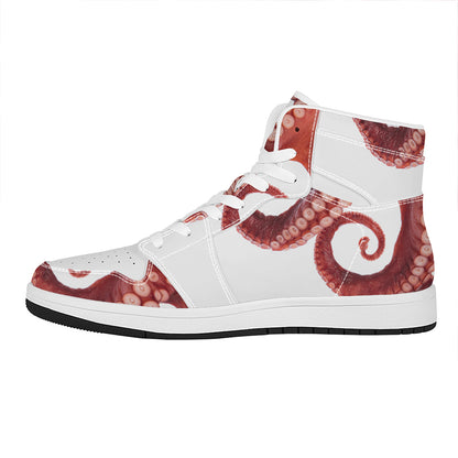 Tentacles Of Octopus Print High Top Leather Sneakers
