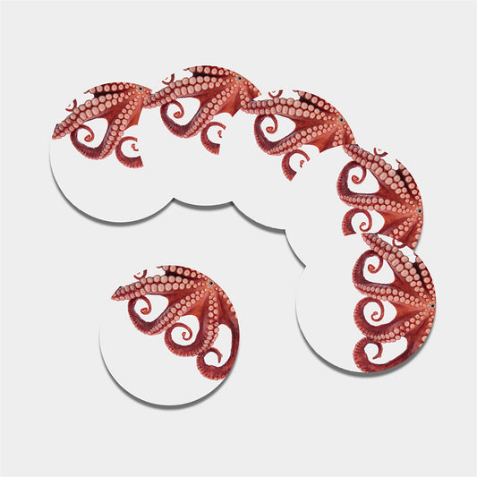 Tentacles Of Octopus Print Leather Coaster Set