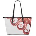 Tentacles Of Octopus Print Leather Tote Bag With Zipper