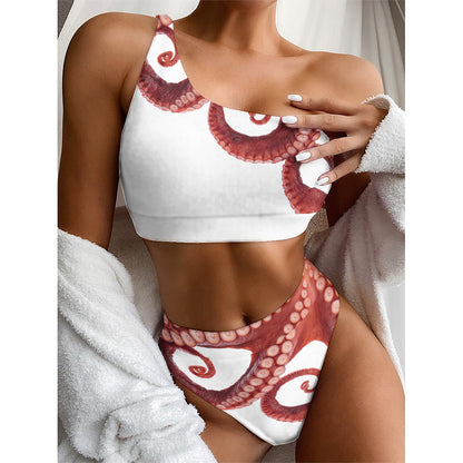 Tentacles Of Octopus Print One Shoulder Bikini Top