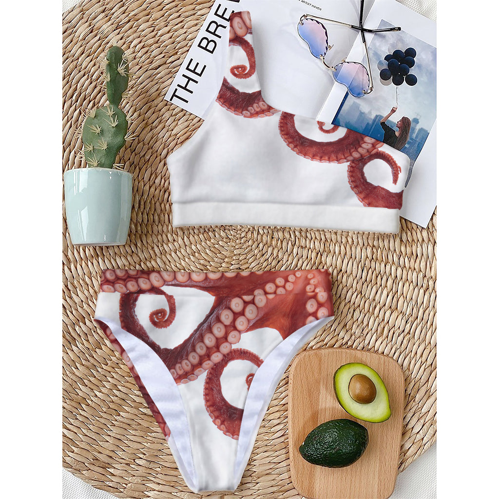 Tentacles Of Octopus Print One Shoulder Bikini Top