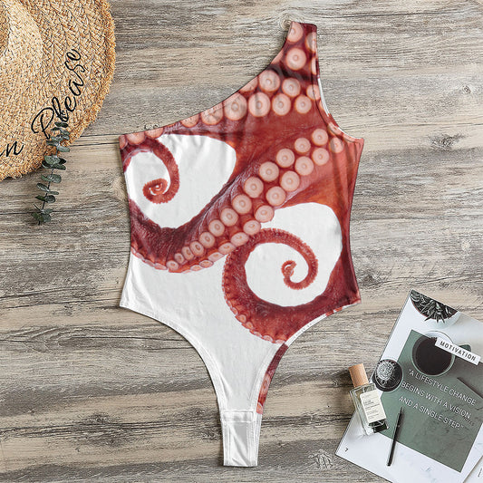 Tentacles Of Octopus Print One Shoulder Bodysuit