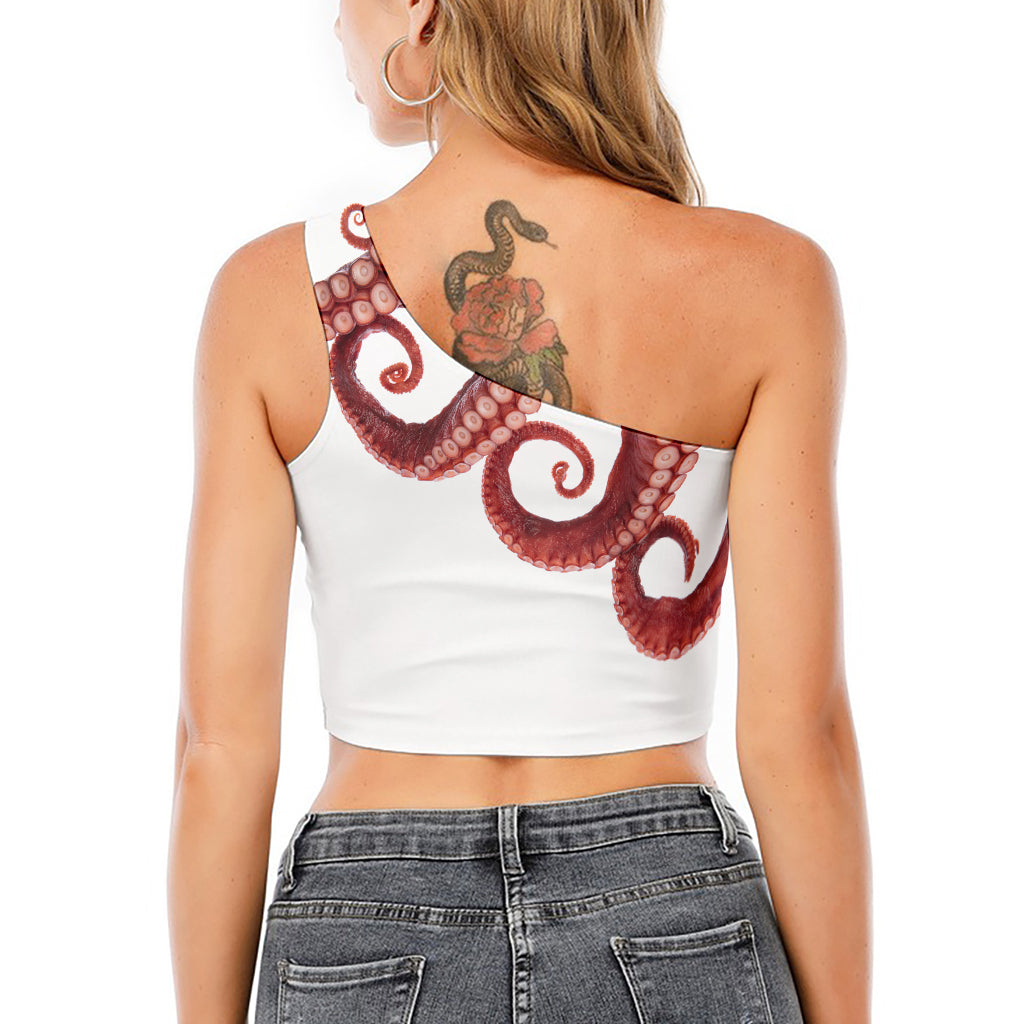 Tentacles Of Octopus Print One Shoulder Crop Top