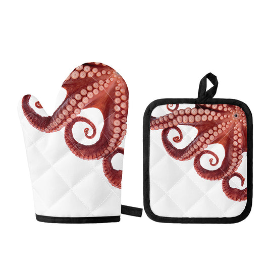 Tentacles Of Octopus Print Oven Mitt And Pot Holder Set