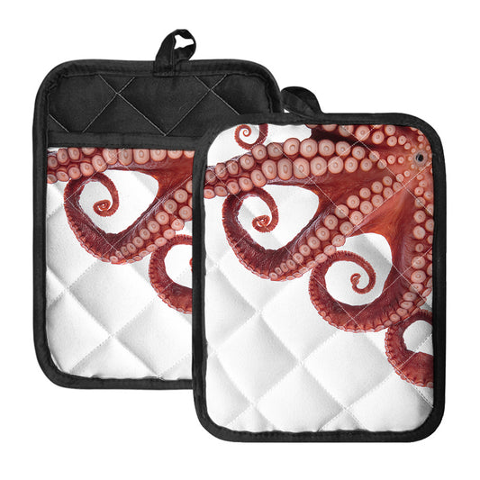 Tentacles Of Octopus Print Pot Holders With Pocket