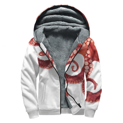 Tentacles Of Octopus Print Sherpa Lined Zip Up Hoodie