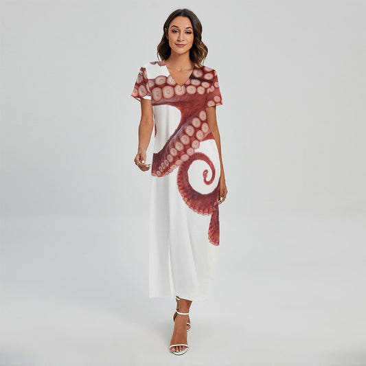 Tentacles Of Octopus Print Short Sleeve Maxi Dress