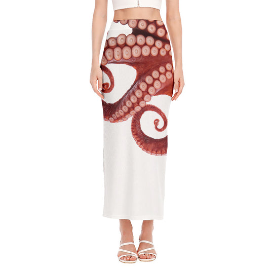 Tentacles Of Octopus Print Side Slit Maxi Skirt