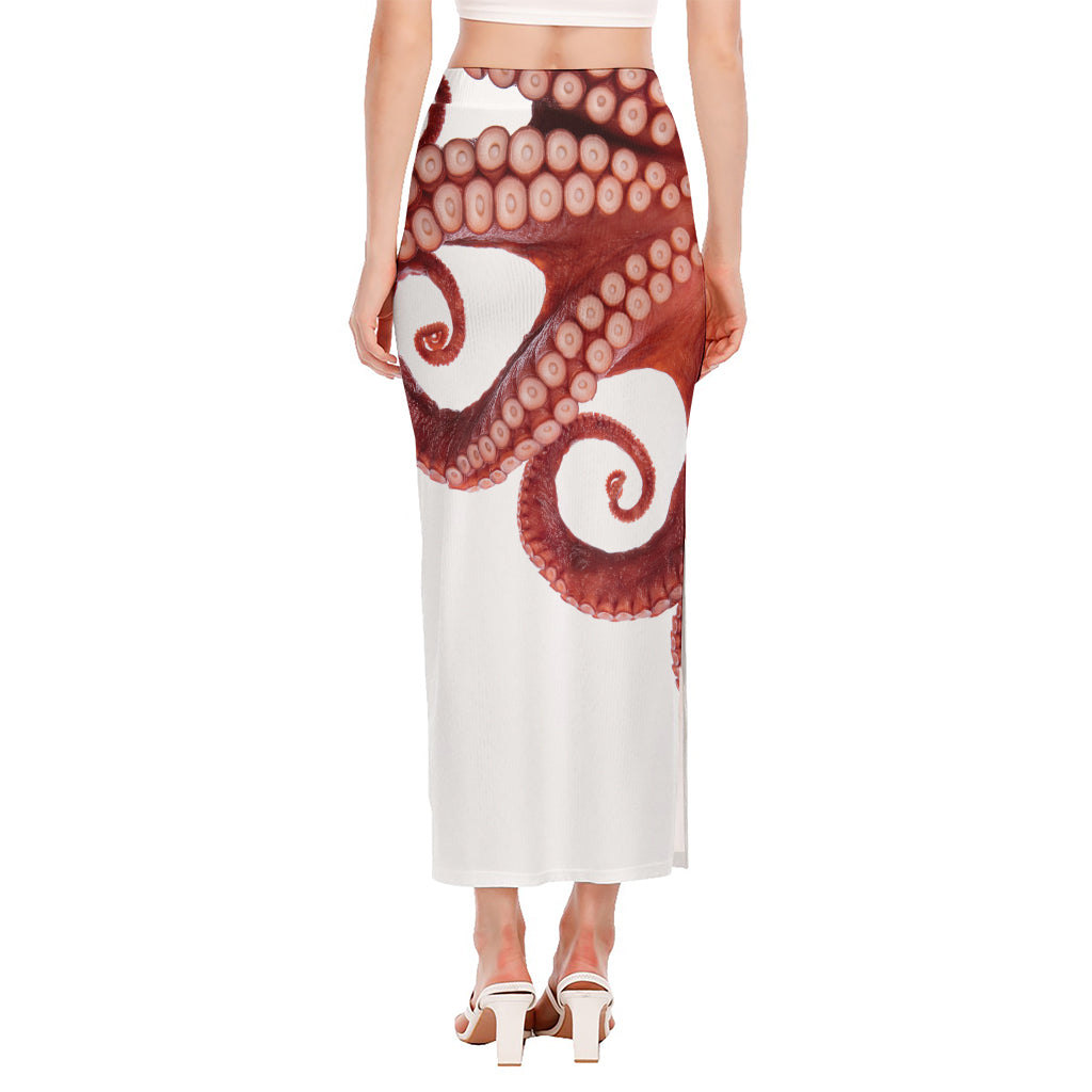 Tentacles Of Octopus Print Side Slit Maxi Skirt