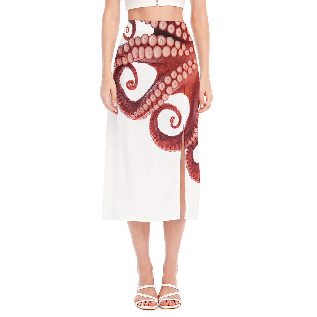 Tentacles Of Octopus Print Side Slit Midi Skirt