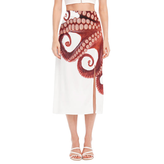 Tentacles Of Octopus Print Side Slit Midi Skirt