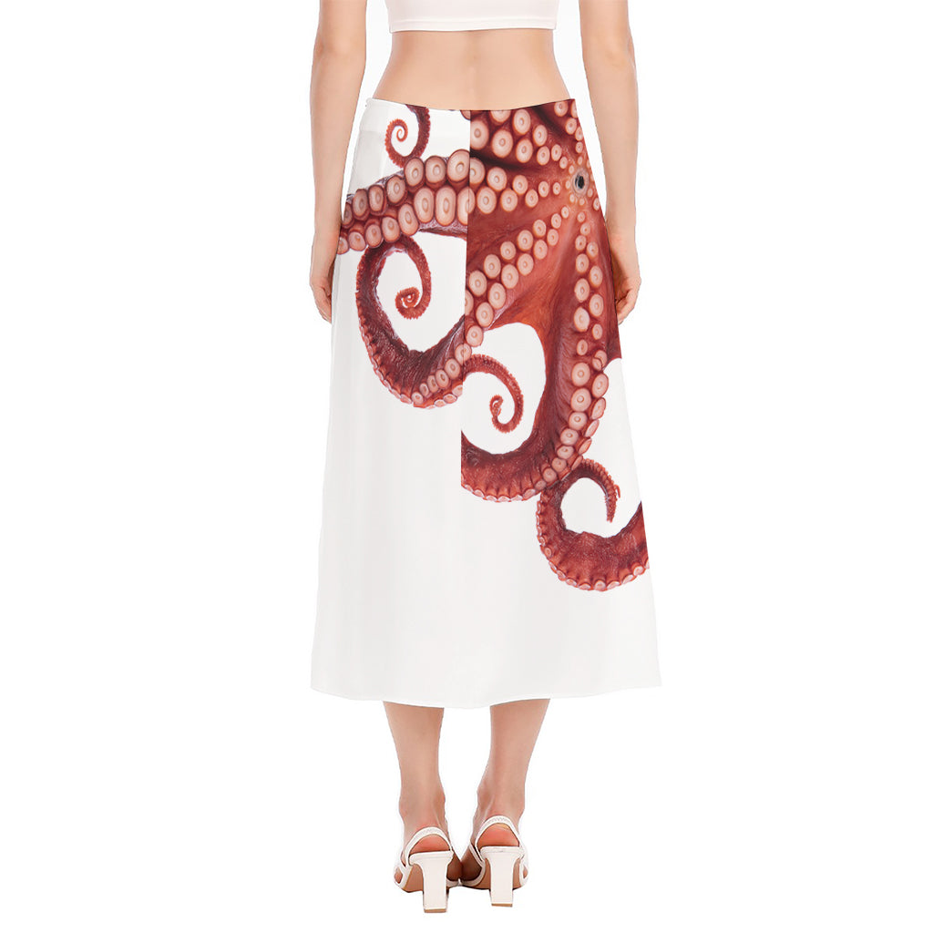 Tentacles Of Octopus Print Side Slit Midi Skirt