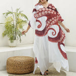 Tentacles Of Octopus Print Silk V-Neck Kaftan Dress
