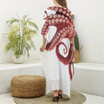 Tentacles Of Octopus Print Silk V-Neck Kaftan Dress