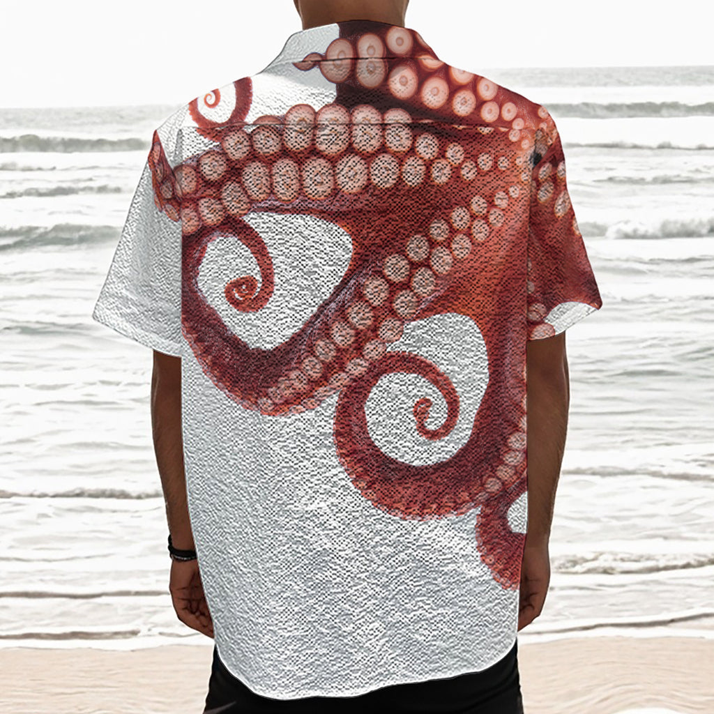 Tentacles Of Octopus Print Textured Short Sleeve Shirt