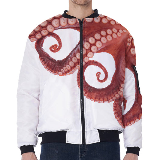 Tentacles Of Octopus Print Zip Sleeve Bomber Jacket