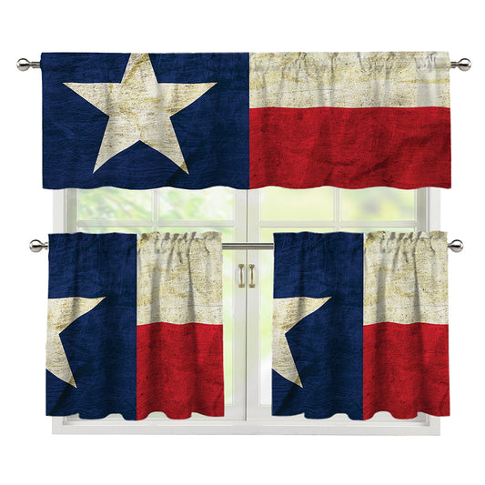 Texas Flag Print 3 Piece Kitchen Curtains