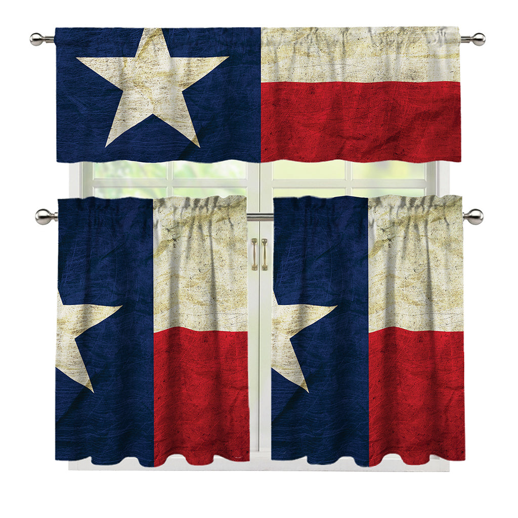 Texas Flag Print 3 Piece Kitchen Curtains