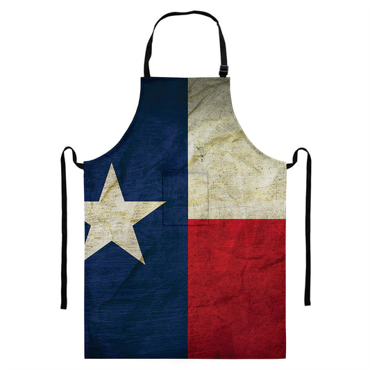 Texas Flag Print Bib Apron With Pocket