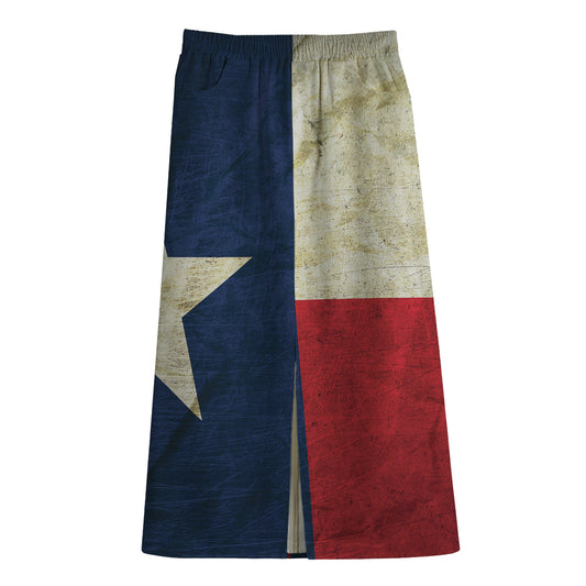 Texas Flag Print Cotton Front Slit Maxi Skirt