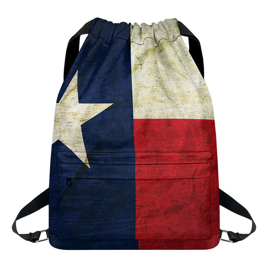 Texas Flag Print Drawstring Backpack