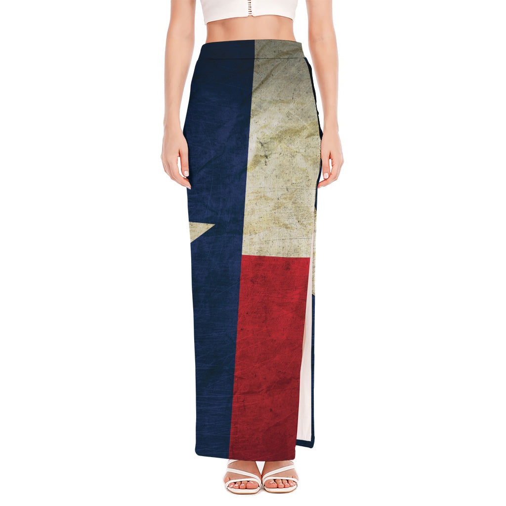 Texas Flag Print High Slit Maxi Skirt