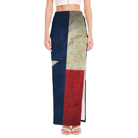 Texas Flag Print High Slit Maxi Skirt