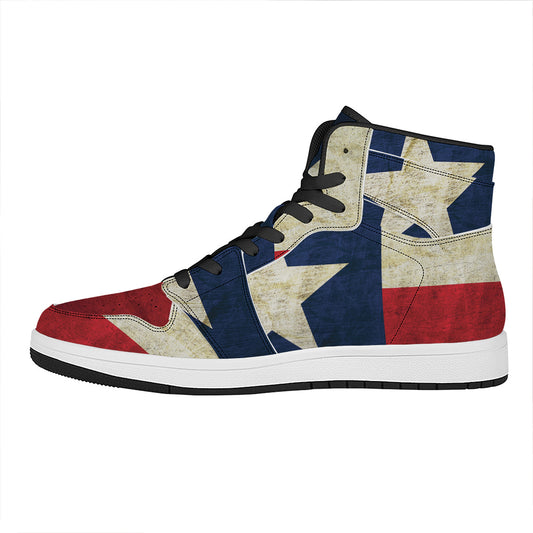 Texas Flag Print High Top Leather Sneakers