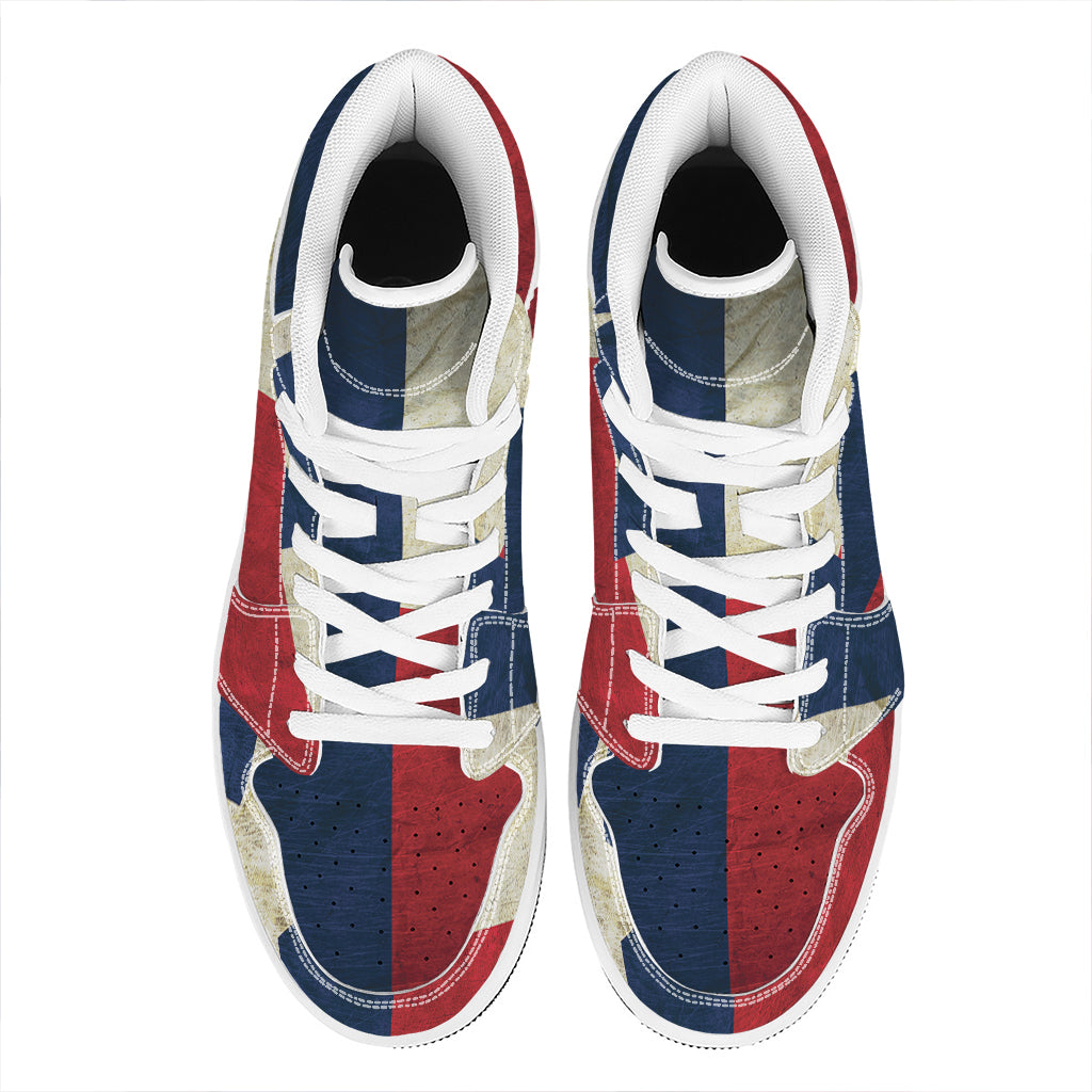 Texas Flag Print High Top Leather Sneakers