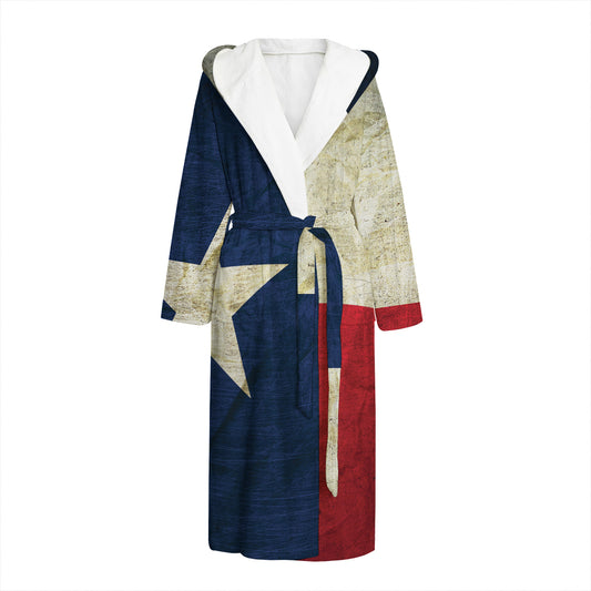 Texas Flag Print Hooded Bathrobe