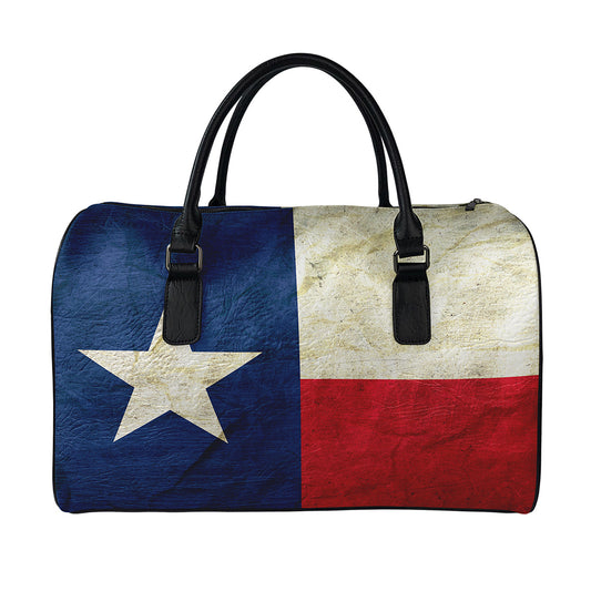 Texas Flag Print Leather Duffle Bag